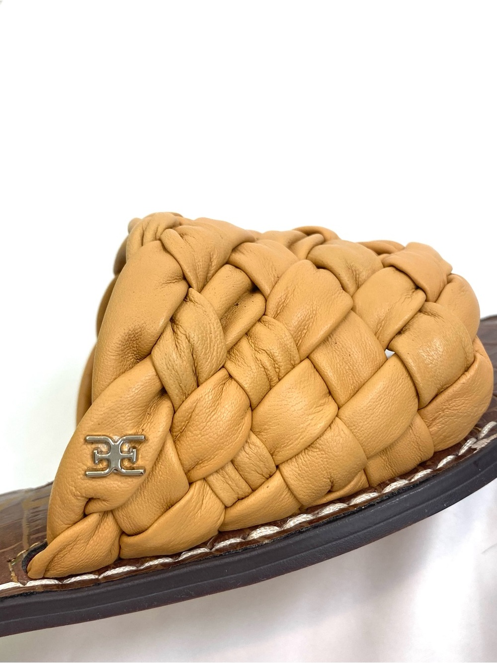 Sam Edelman Woven Leather Slides Sandals Camel Tan Size 6.5 NIB Summer Perfect - Picture 5 of 10